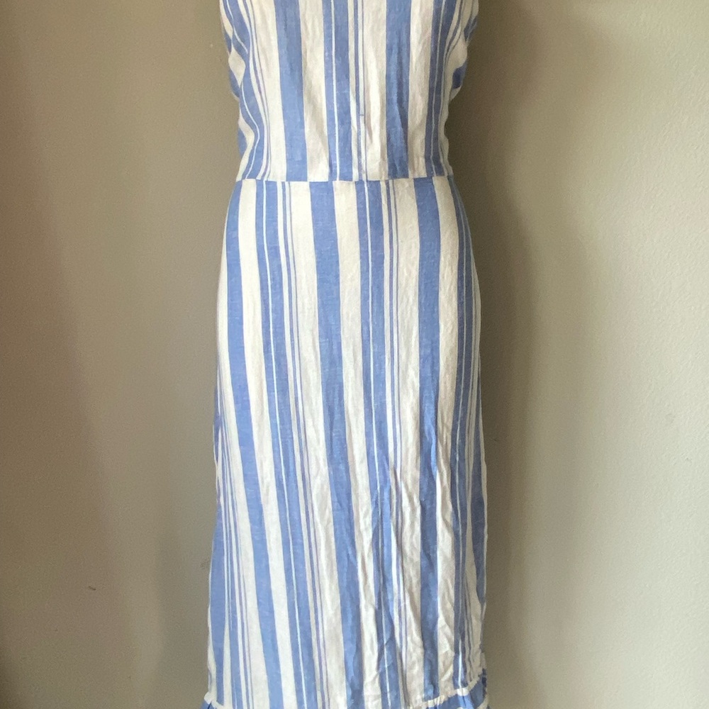 Blue and White Striped Sleeveless Dress